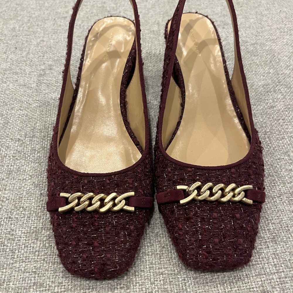 Ann Taylor Burgundy Tweed Slingback Heels